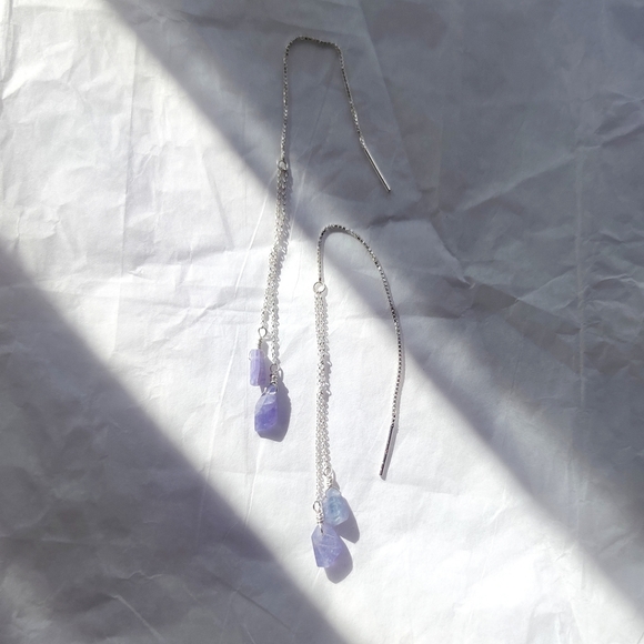 Natural tanzanite & sterling silver threader earrings - Picture 1 of 11